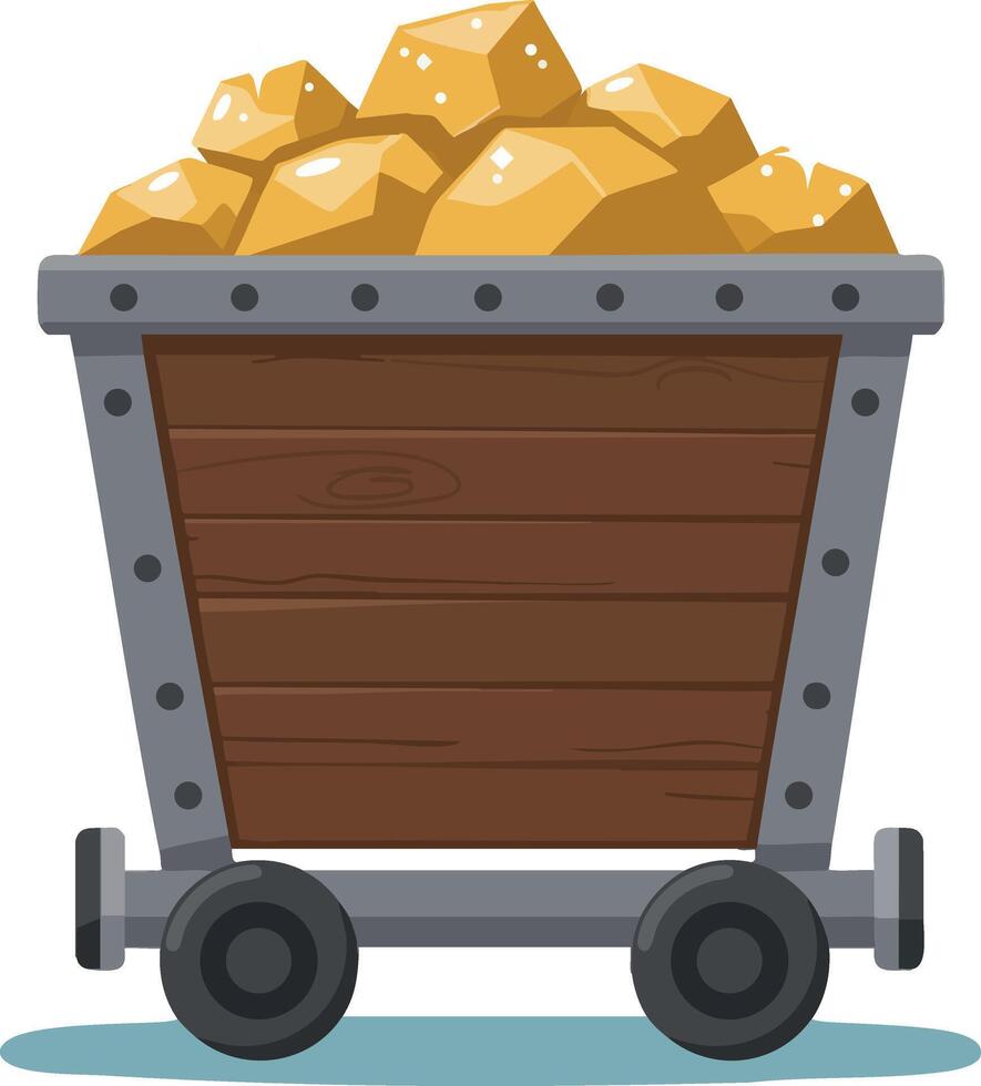 Mining cart full of golden rocks illustration in simple style for mining and industry concept vector