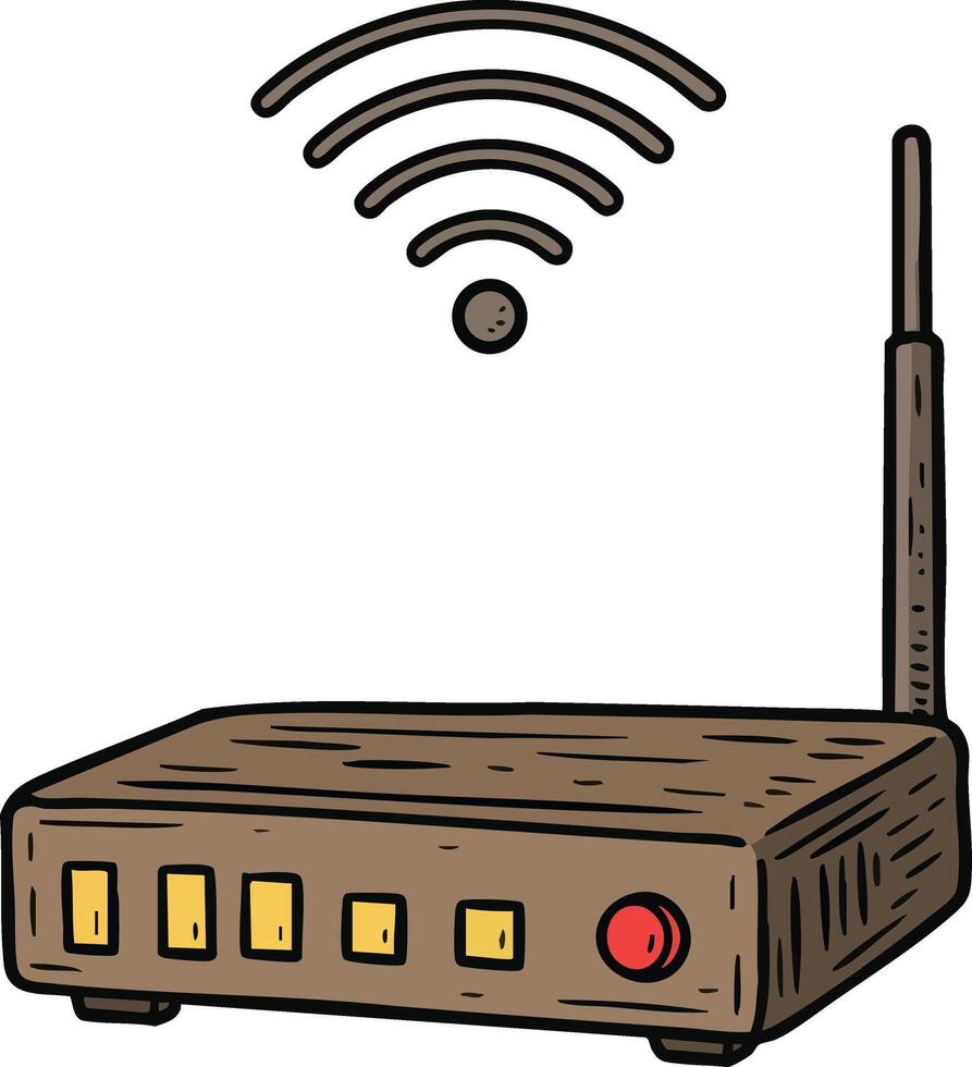 Wireless router device with antenna and signal icon for internet connectivity illustration technology design vector