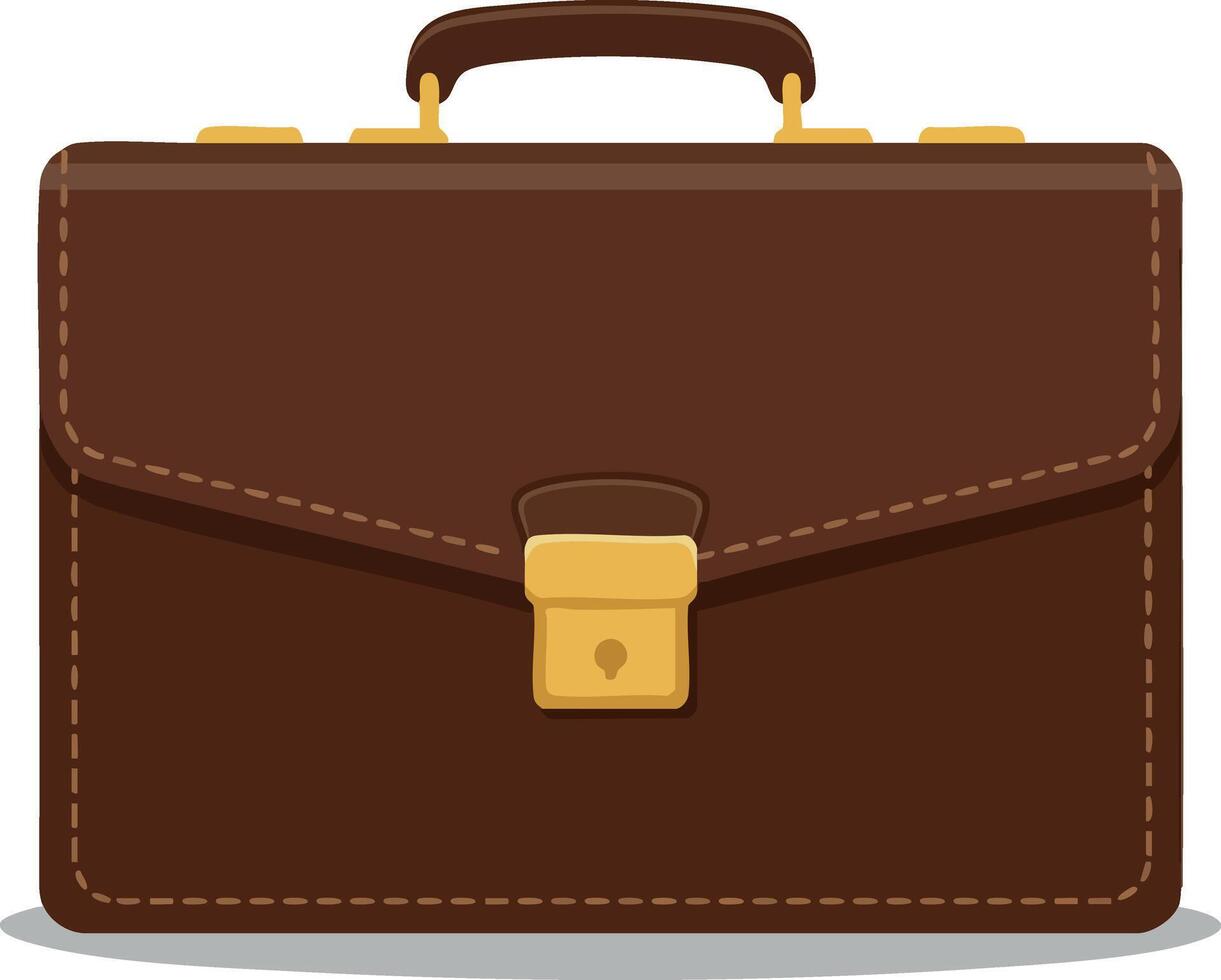 Briefcase with brown leather texture and golden lock handle illustration for professional business use vector