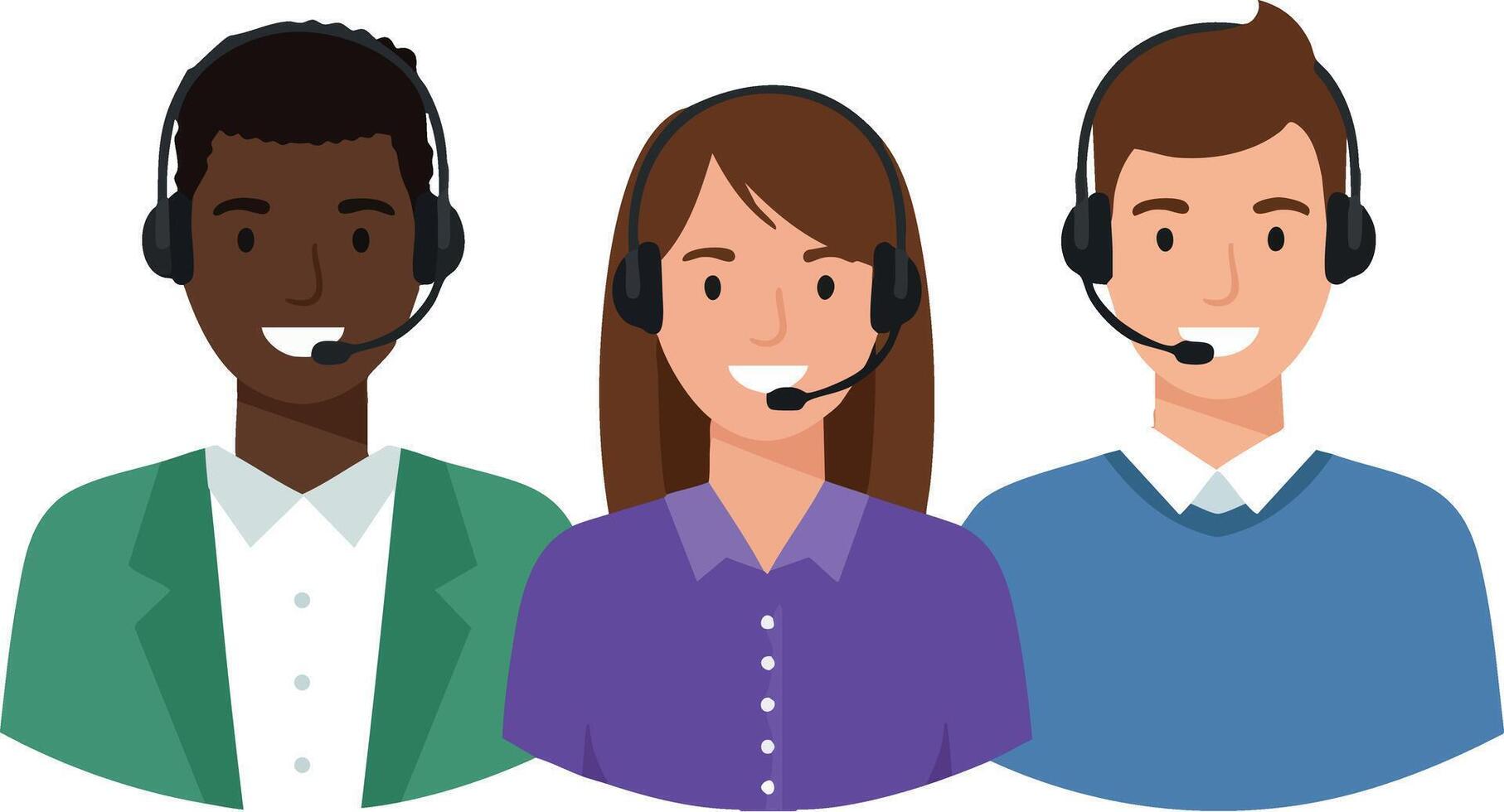 Customer service representatives wearing headsets in a professional support team environment illustration vector