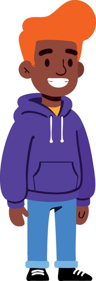 Young man with orange hair wearing purple hoodie and blue jeans smiling in casual style illustration vector