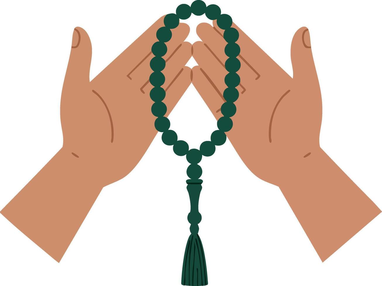 Hands holding prayer beads or rosary symbolizing faith and spirituality in design vector