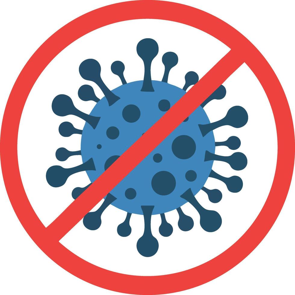 Virus with prohibition symbol icon representing no infection or virus prevention concept in blue and red colors vector