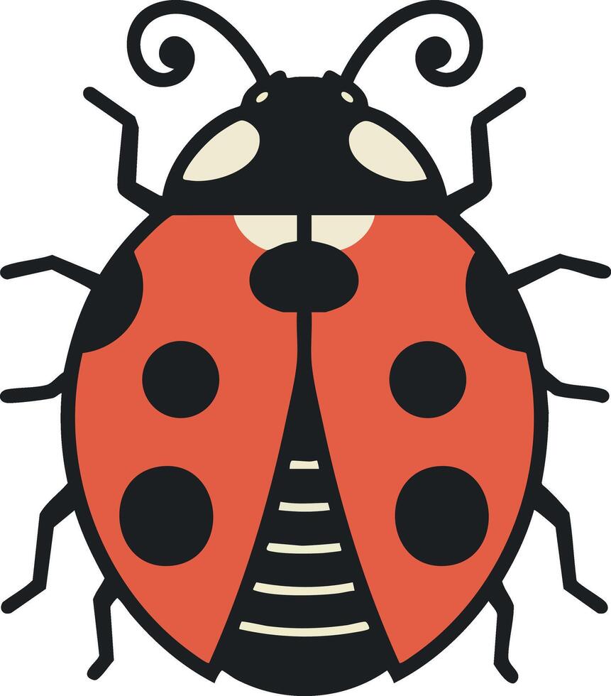 Ladybug illustration with red wings and black spots in simple flat style for nature and insect design vector