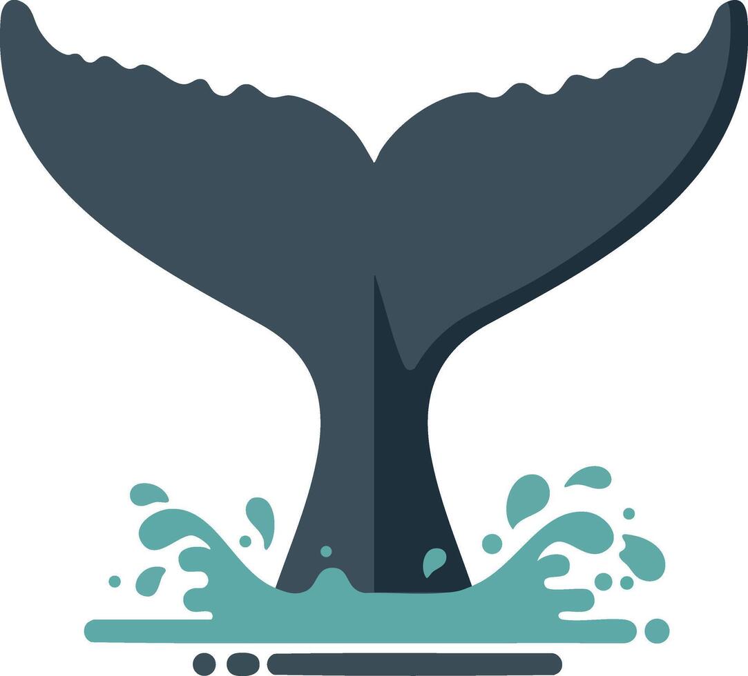 Whale tail diving into ocean with splash waves simple flat illustration design vector