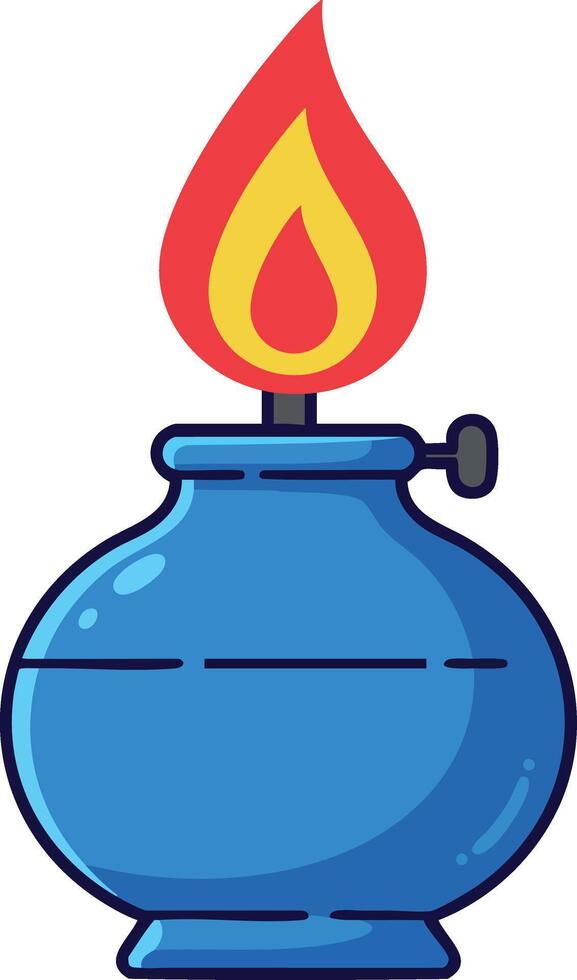 Blue oil lamp with bright red and yellow flame burning in simple style perfect for design or decoration purposes vector
