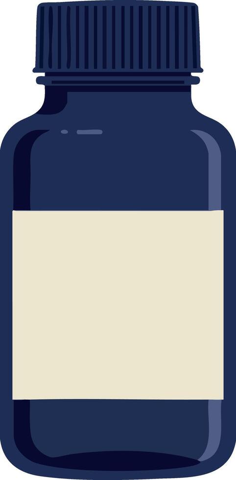 Dark blue medicine bottle with blank label and screw cap illustration for health care and pharmaceutical design vector
