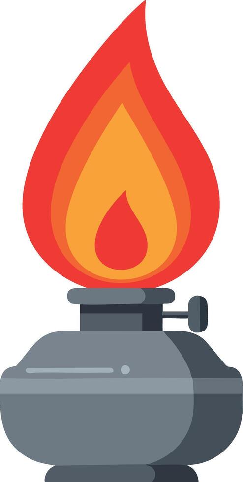 Vintage gray oil lamp with bright red and orange flame illustration design for classic lighting and decoration purposes vector