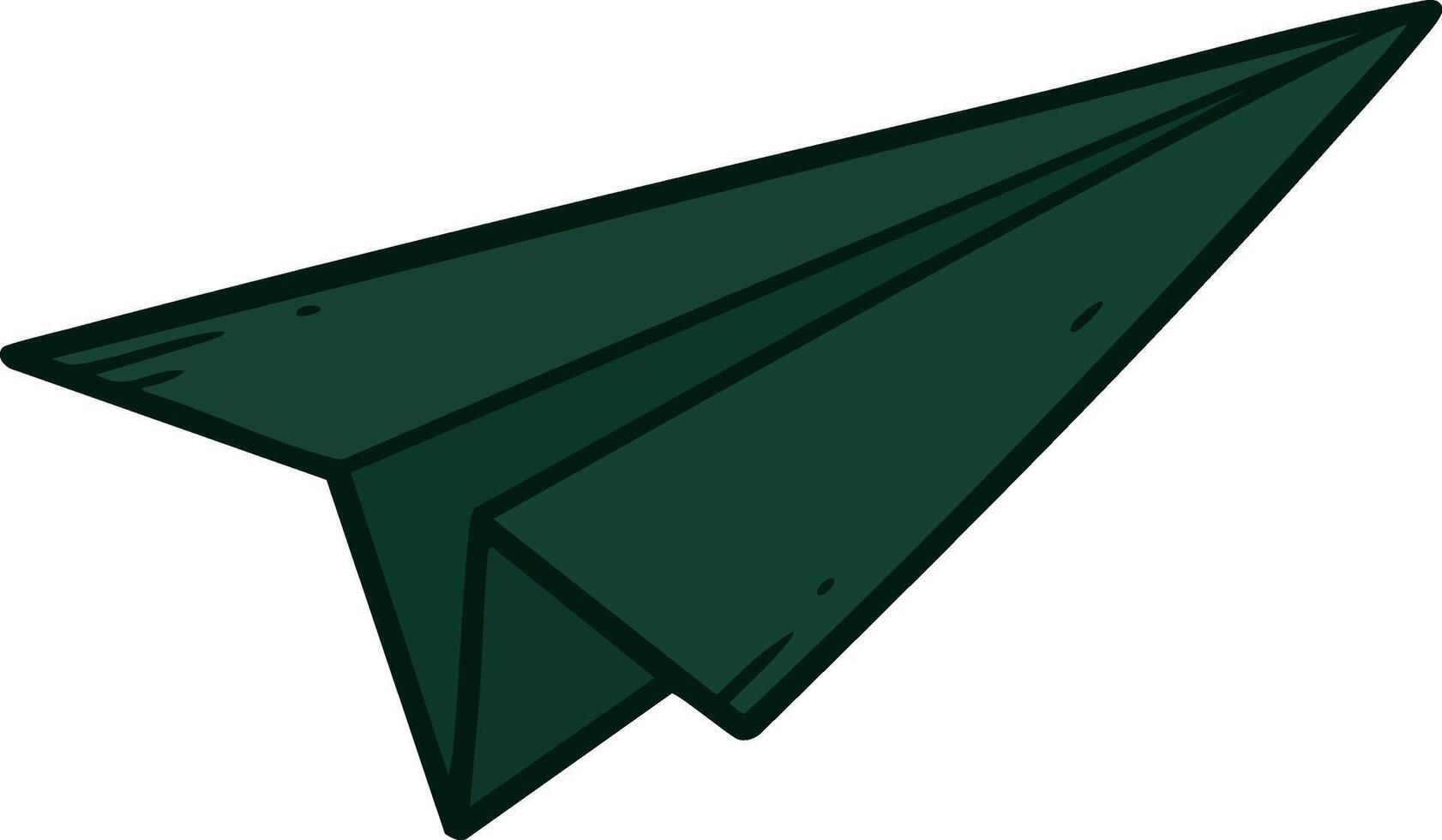Paper airplane design with dark green color and simple sharp shape for creative projects and fun activities vector