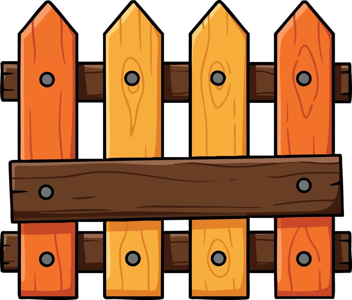 Colorful wooden fence with orange and yellow planks in rustic garden style seamless design vector