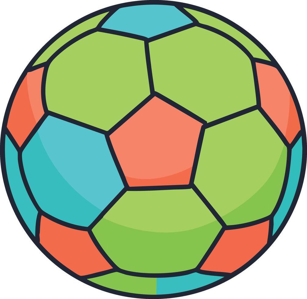 Colorful geometric soccer ball design with green blue and orange panels isolated on white background vector