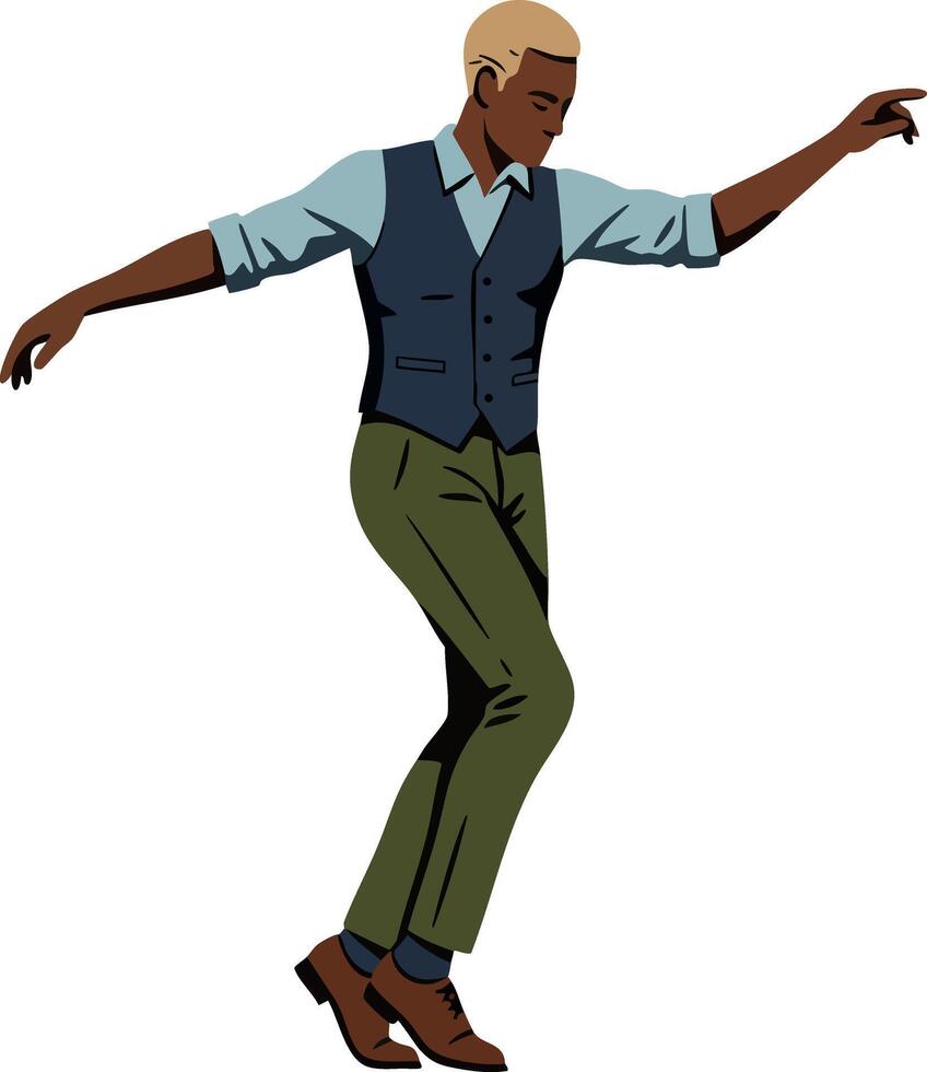 Man dancing stylishly in vest and trousers with confident pose illustration vector