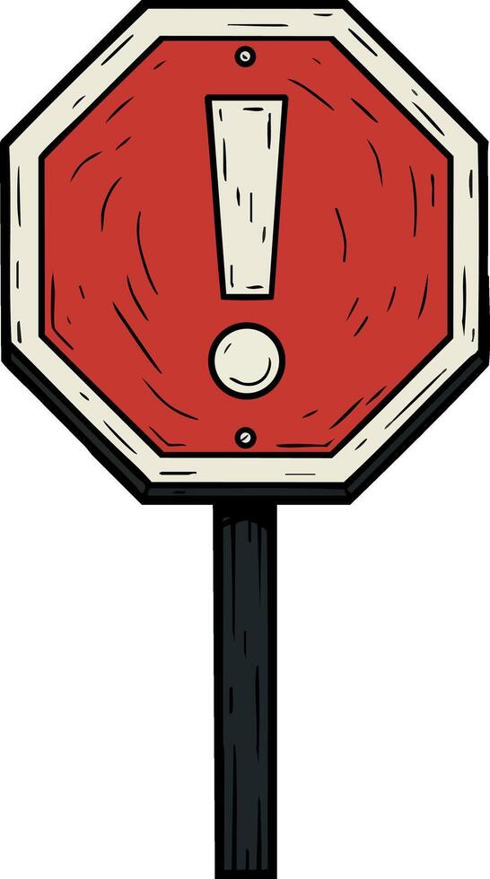 Red octagonal warning sign with exclamation mark alerting for caution design illustration vector