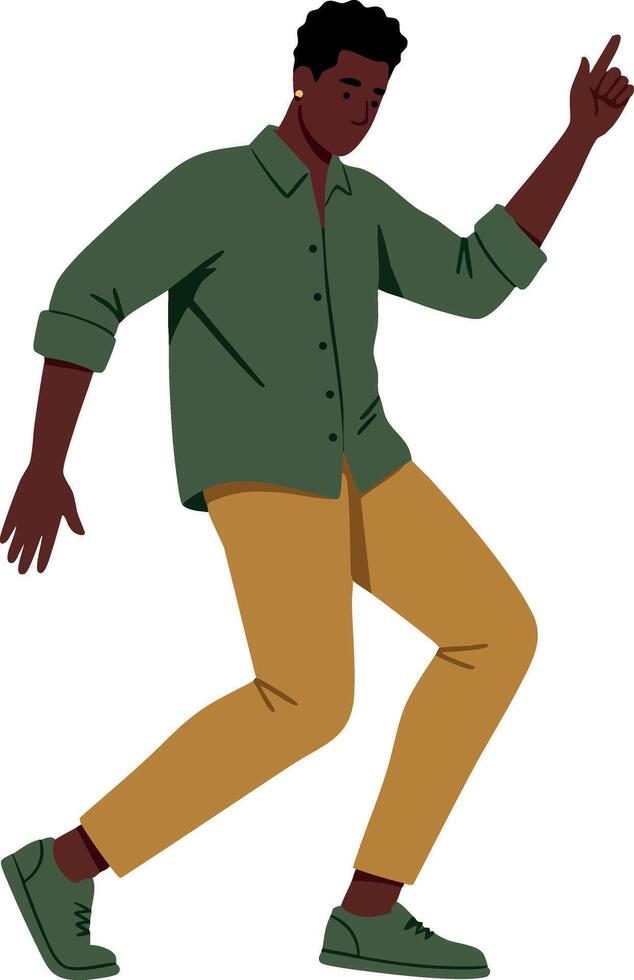 Man dancing with green shirt and mustard pants in casual style energetic movement illustration vector