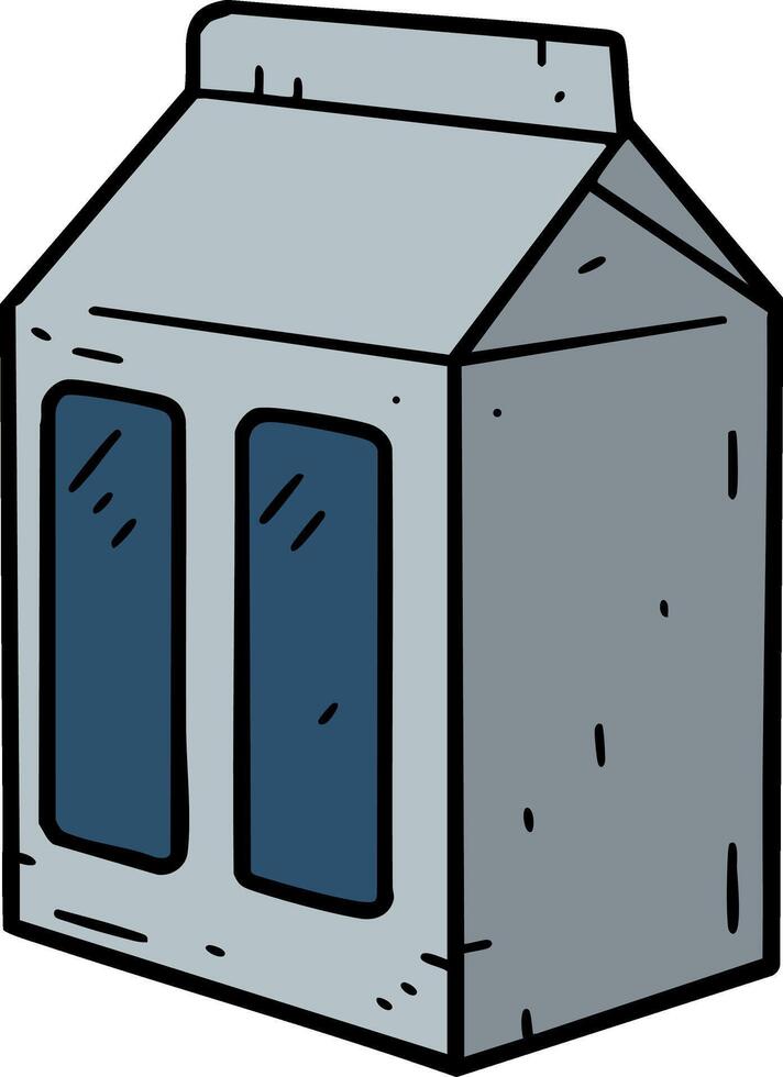 Milk carton container with blue windows simple hand drawn style design for packaging and branding vector