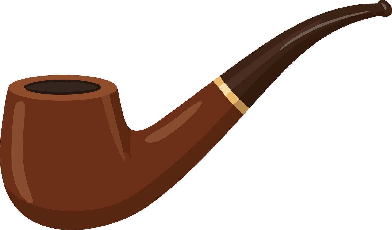 Classic wooden tobacco smoking pipe with curved stem and gold ring detail illustration vector