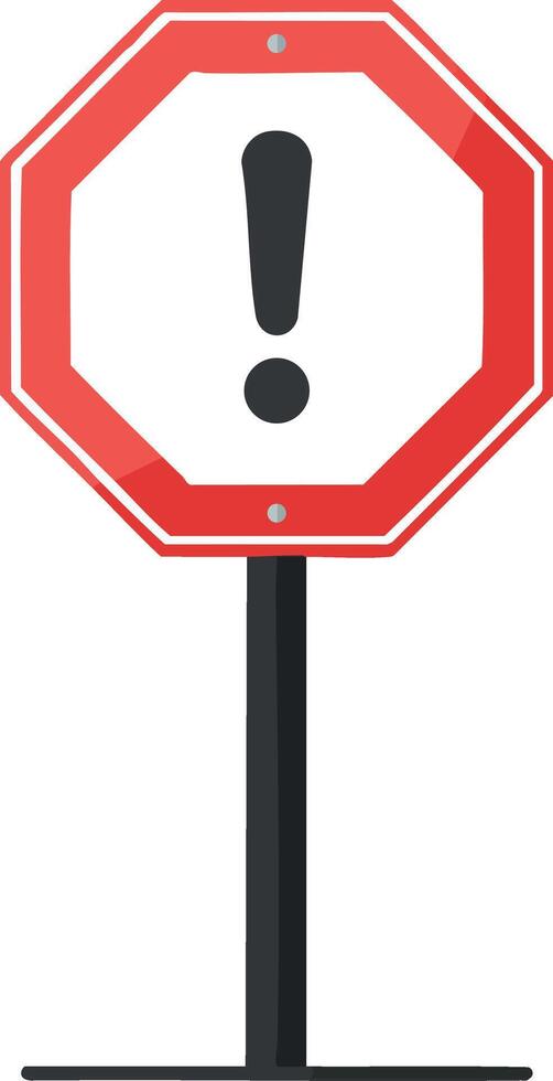 Warning sign with exclamation mark on red octagonal shape for alert and caution illustration vector