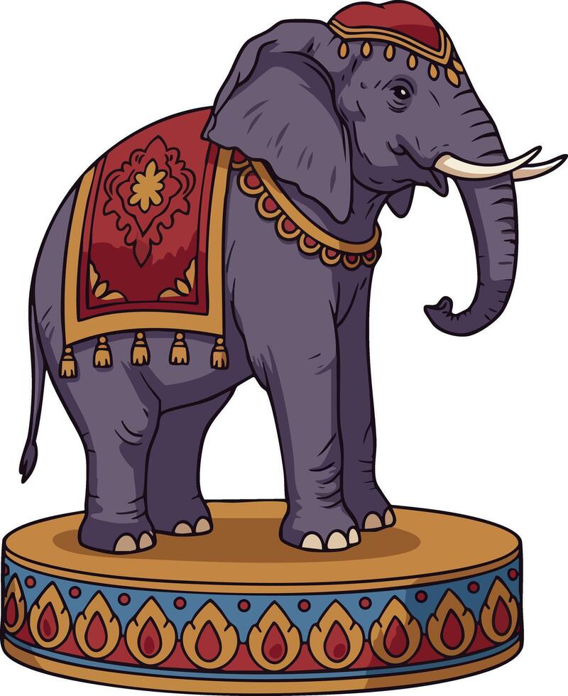 Elephant with decorative cloth and jewelry standing on patterned platform illustration artwork vector