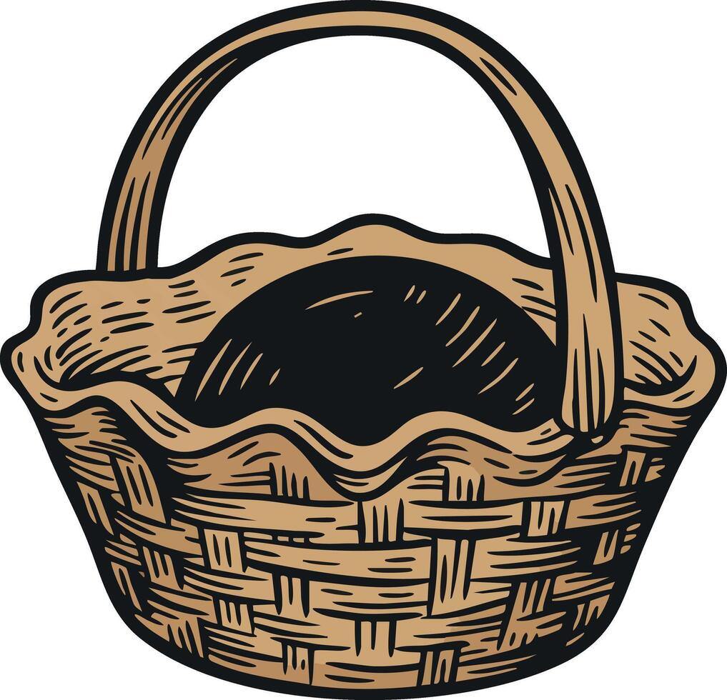 Woven Basket with Handle Rustic Style Handcrafted Design for Storage and Decoration Illustration vector