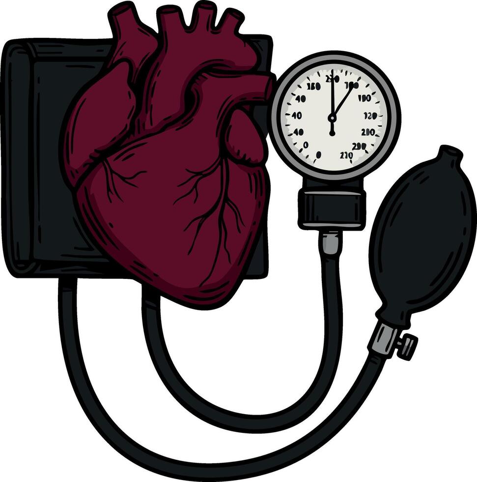 Human heart connected to blood pressure monitor medical health design illustration vector