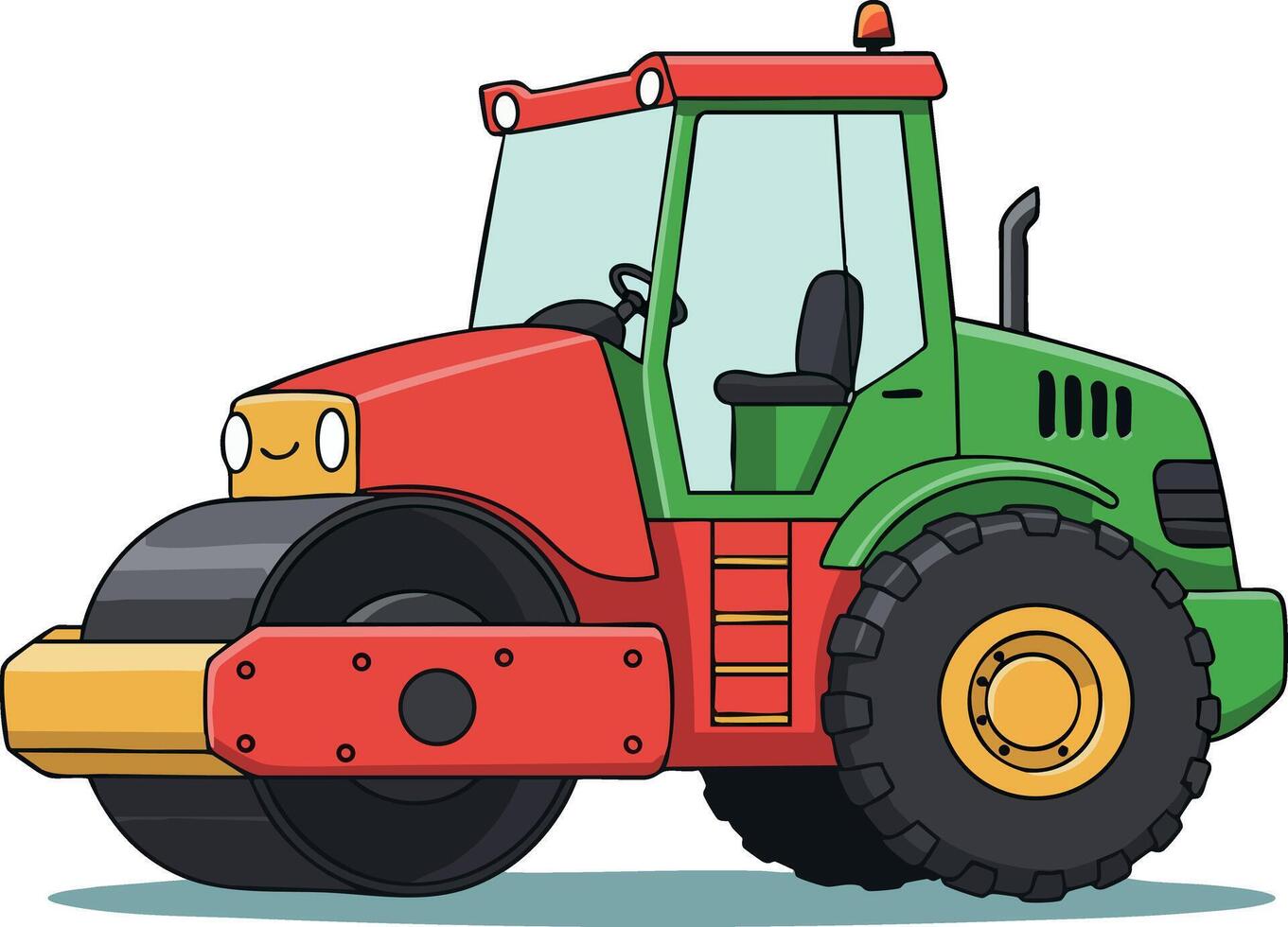 Road roller construction vehicle with red and green colors heavy machinery for building and industrial use vector