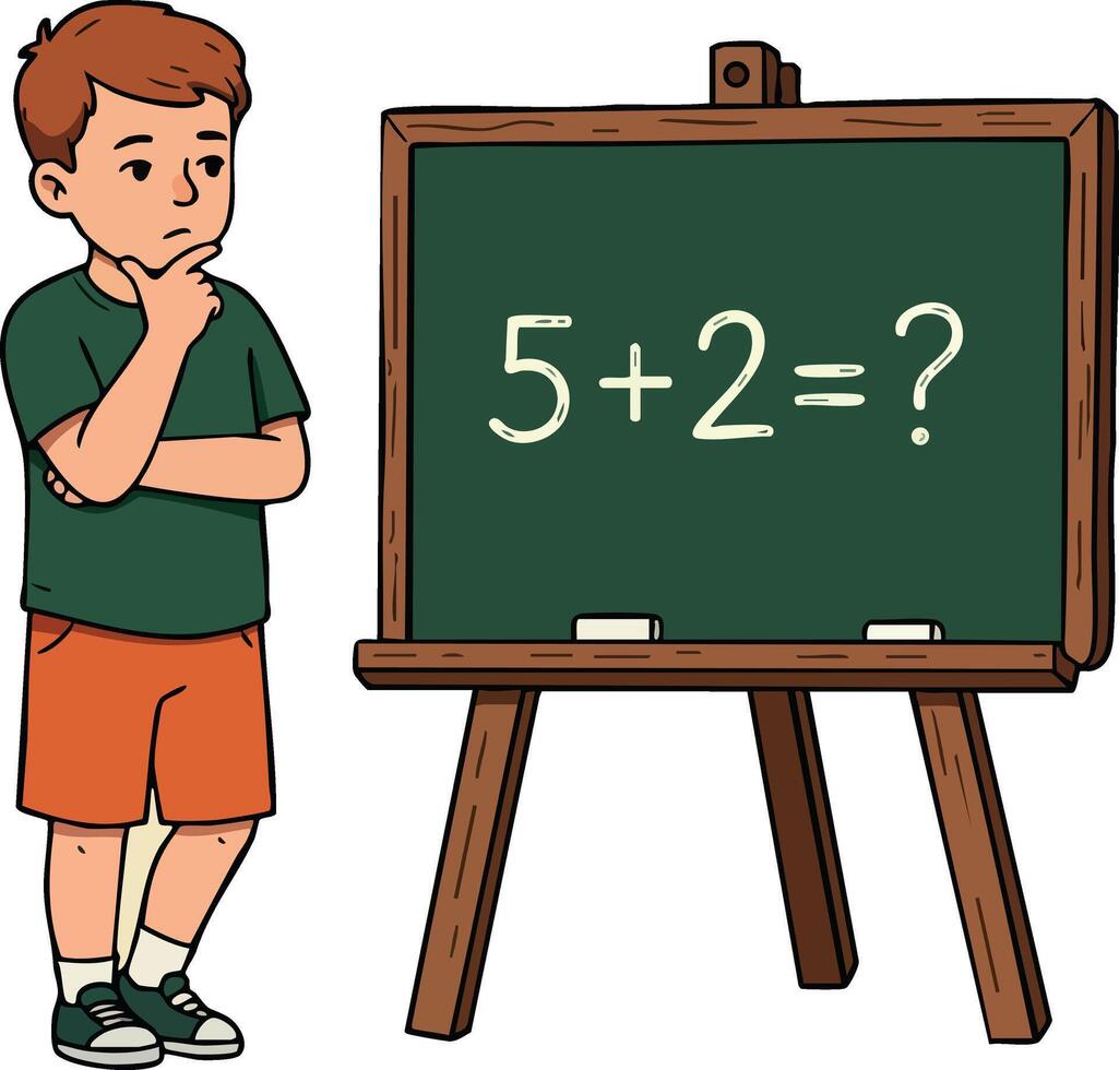 Boy Thinking Solving Math Problem on Blackboard Educational Concept for Learning and School Study vector