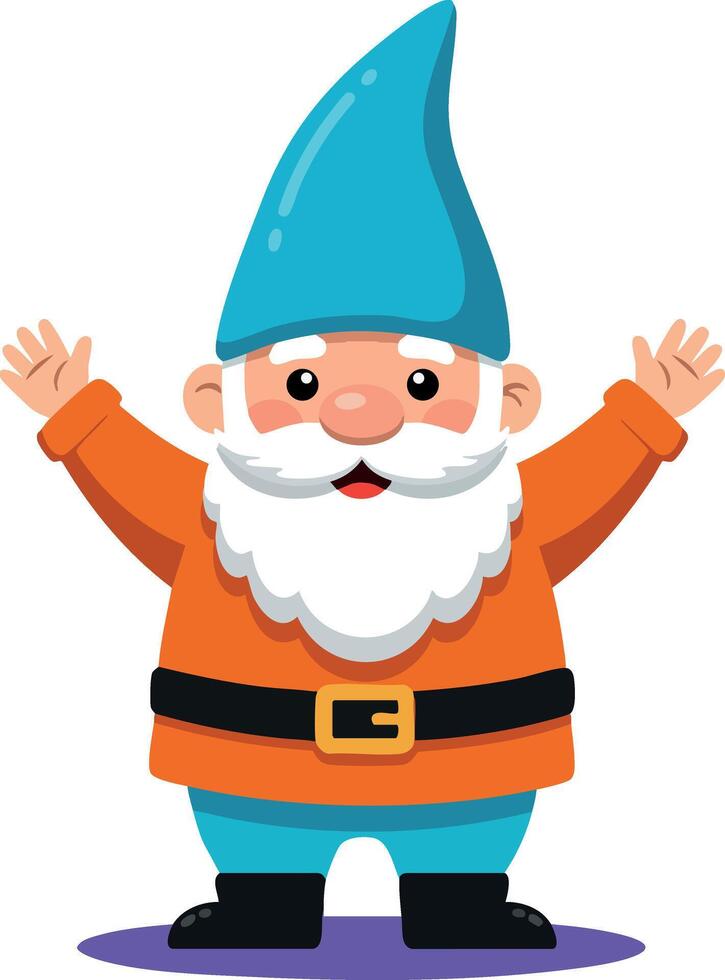 Cute garden gnome character with blue hat and orange jacket cheerful expression illustration vector