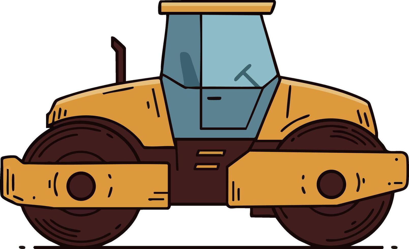 Construction road roller vehicle for compacting surfaces in building sites with yellow and brown colors vector