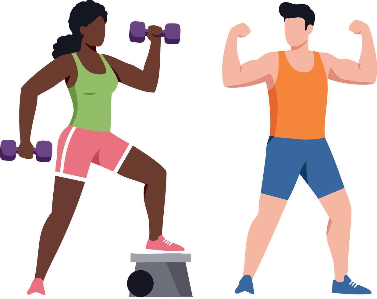 Fitness training with dumbbells and step platform for healthy lifestyle and muscle building exercise illustration vector