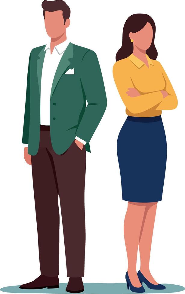 Business man and woman standing confidently in professional attire illustration vector