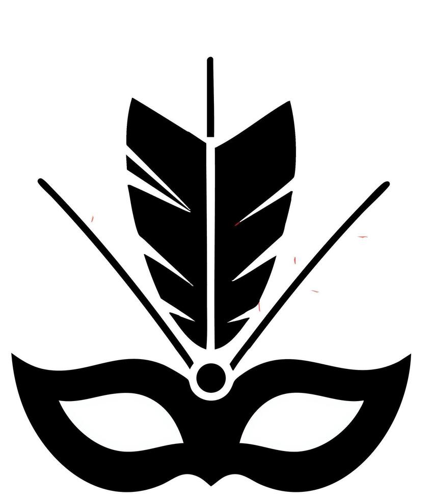 Carnival mask with feather decoration silhouette design for festive party celebration and masquerade events vector