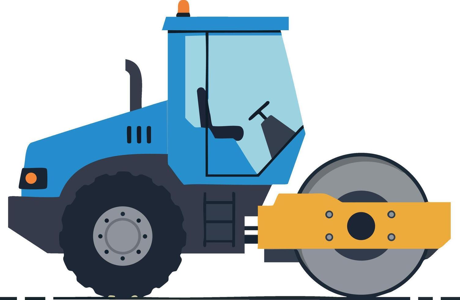 Blue Road Roller Vehicle Heavy Construction Equipment for Asphalt Compaction and Road Building Works vector