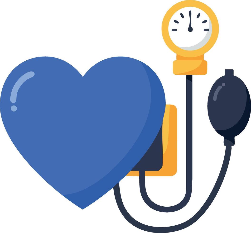 Heart health blood pressure monitor illustration with blue heart and yellow gauge for medical and wellness design vector