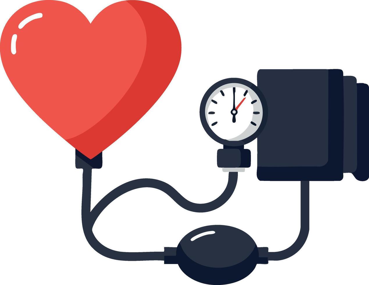 Heart shaped blood pressure monitor with cuff and gauge for health checkup and medical care illustration vector