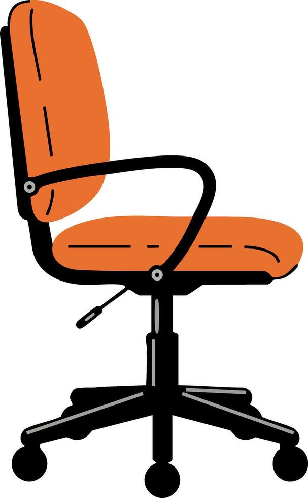 Orange ergonomic office chair with adjustable height and black base on wheels for workspace comfort and productivity vector