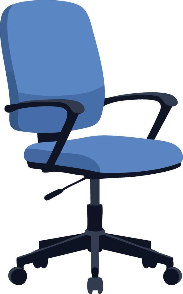 Office chair with blue cushion and black adjustable armrests swivel base design illustration vector