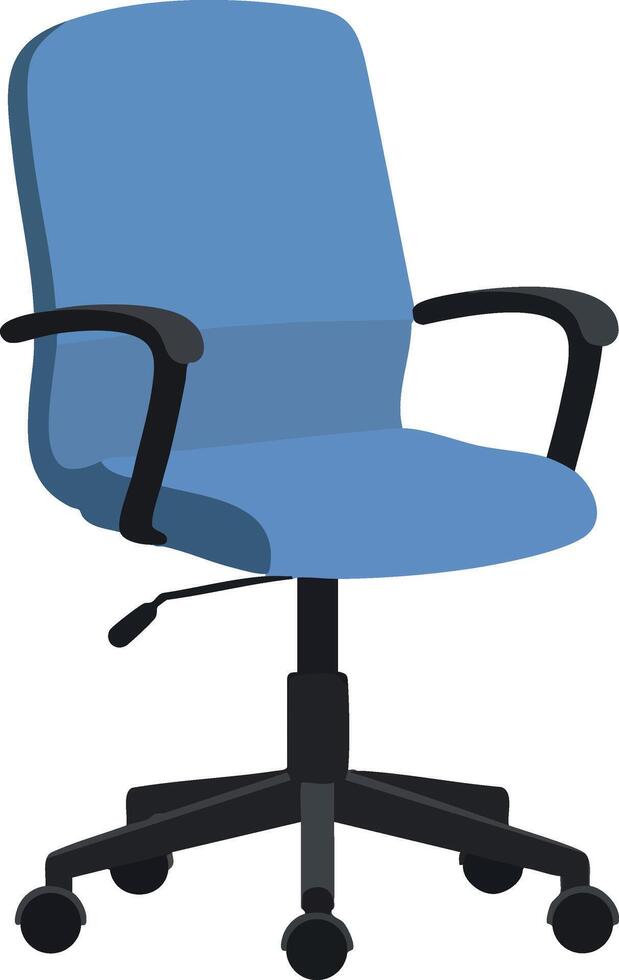 Blue office chair with wheels and adjustable height ergonomic design illustration for workspace comfort and modern interior vector