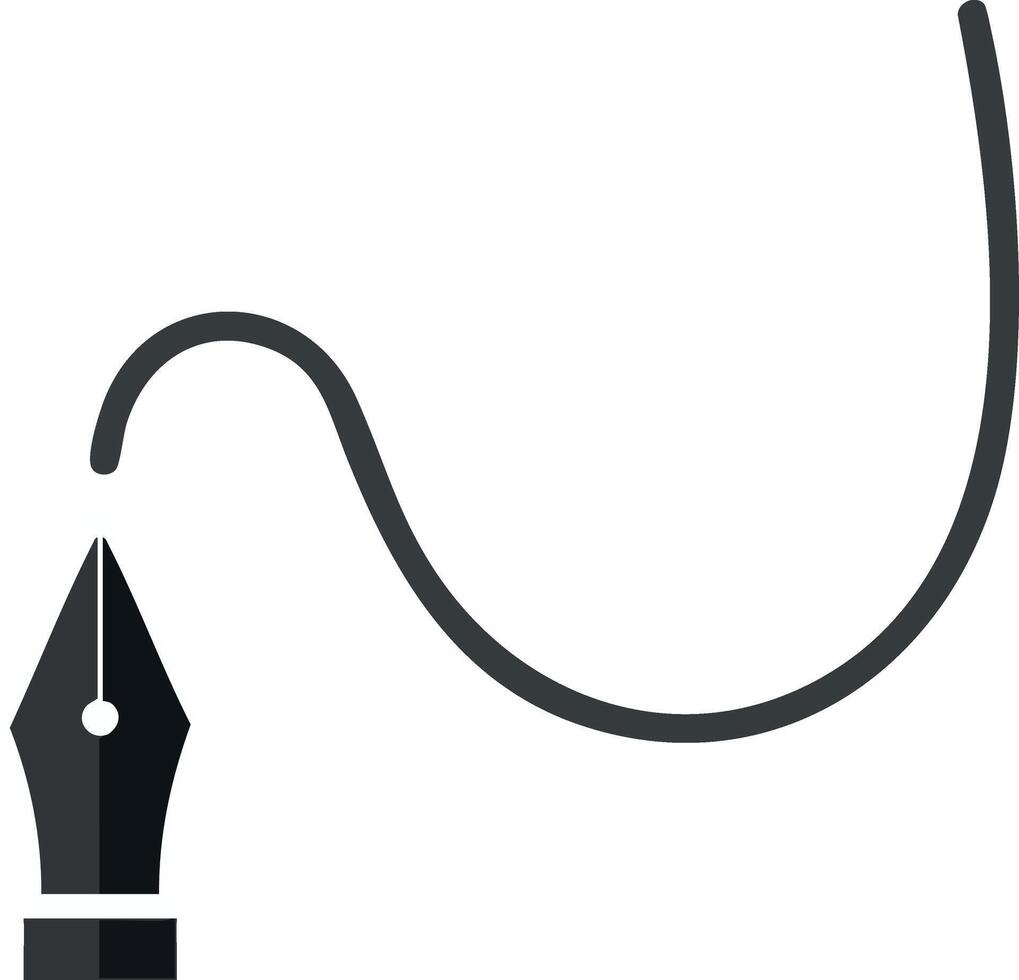 Fountain pen nib with elegant curved ink line simple black graphic design element vector