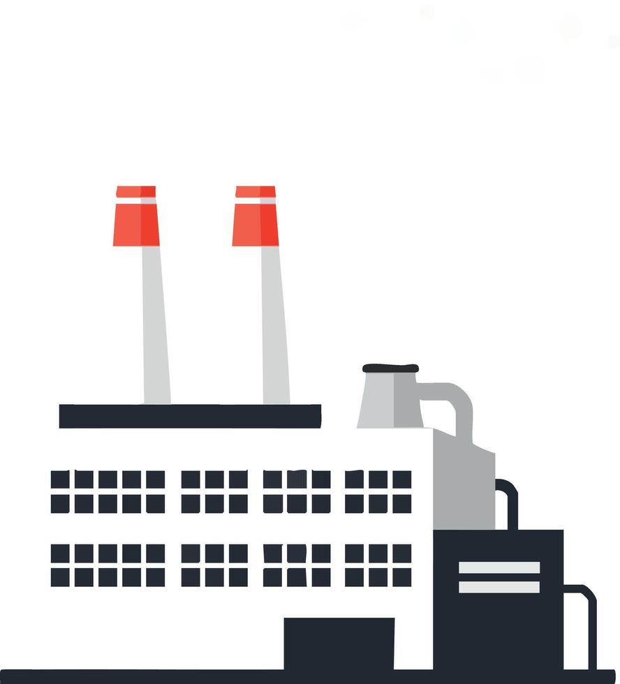 Industrial factory building with two chimneys emitting smoke illustration in flat style vector