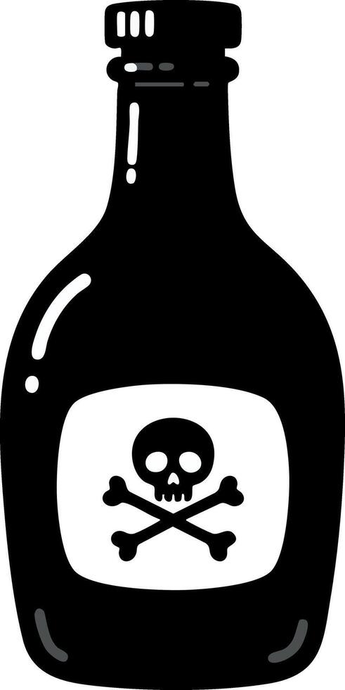Poison bottle with skull and crossbones symbol illustration in black silhouette style for warning and danger signs vector