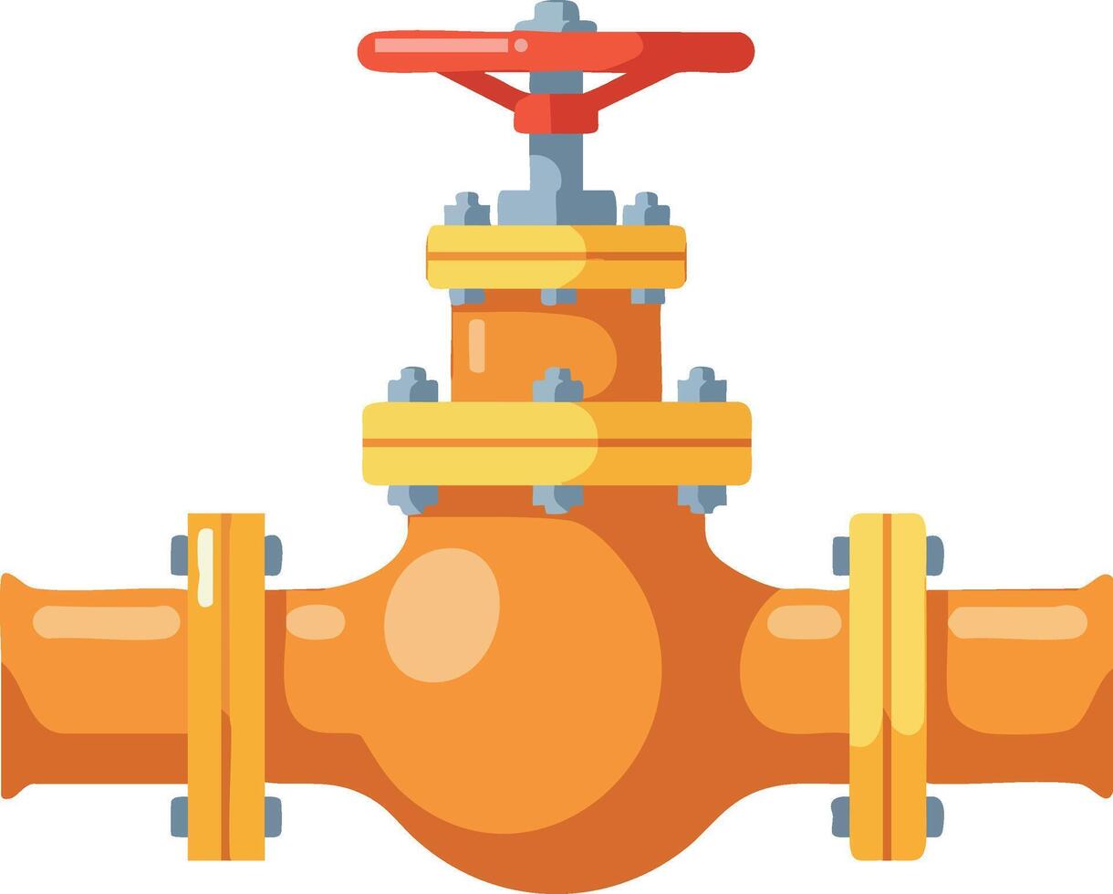 Industrial orange water valve with red handle and yellow flanges icon design illustration vector