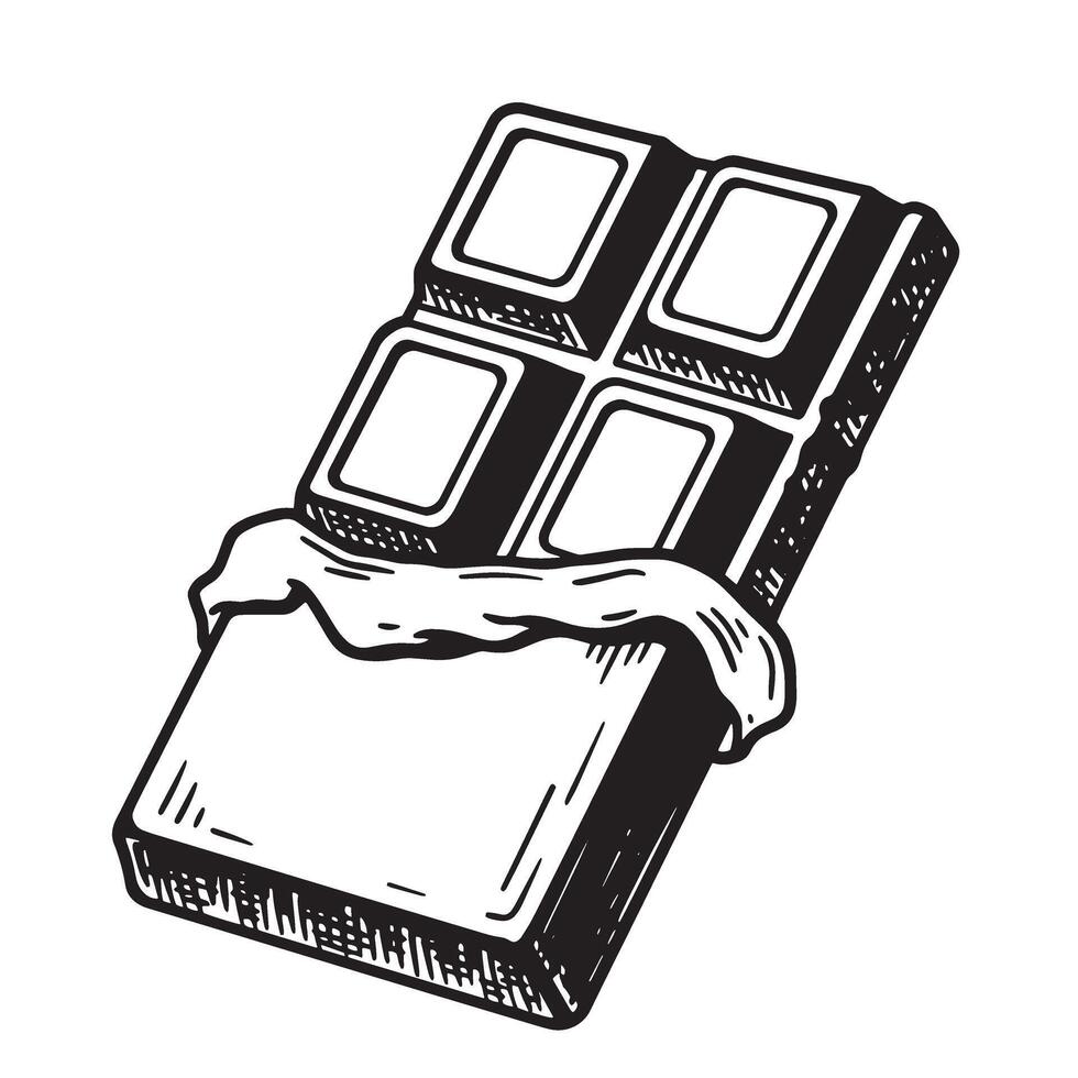 A black and white vintage art silhouette depiction of a chocolate bar in a minimalist style perfect for food designs. vector
