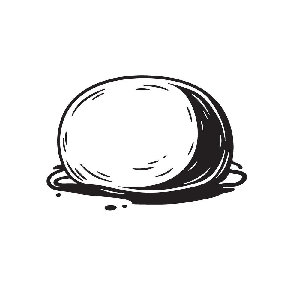 A simple vintage art silhouette illustration of a melting scoop of ice cream showcasing a sweet treat in a retro style vector