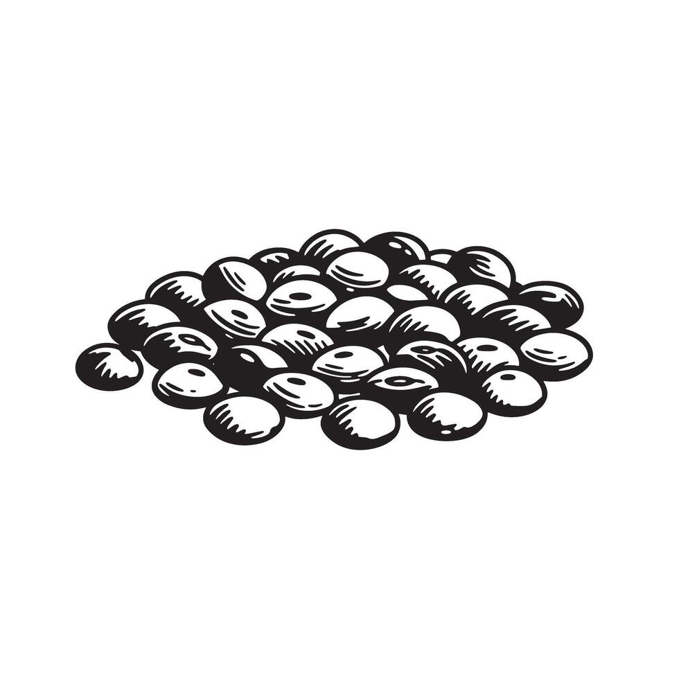 A vintage art silhouette illustration depicting a pile of coffee beans arranged in an inviting composition on a white background vector