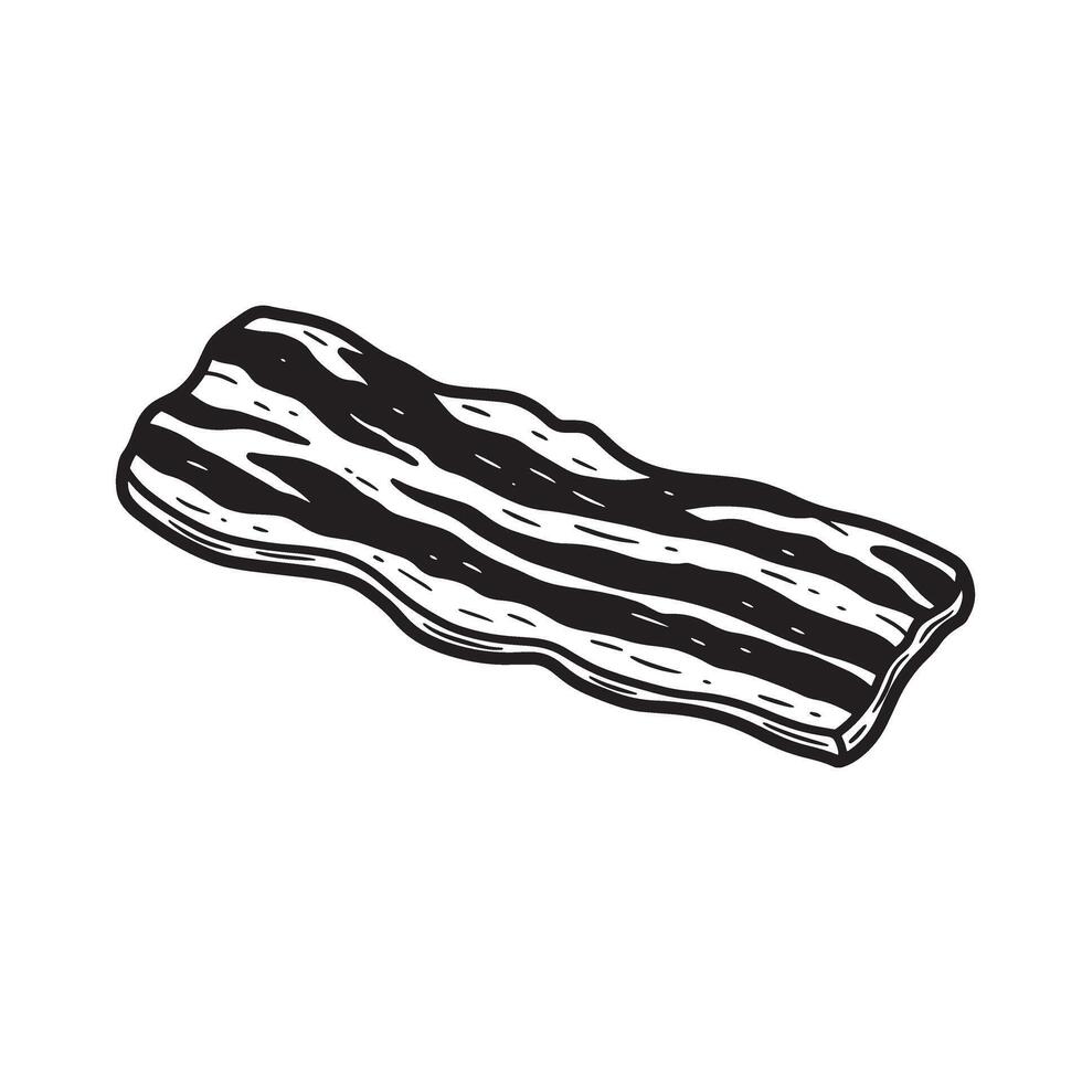A single strip of rendered cooked bacon presented in a simple vintage art silhouette style ready for culinary projects vector