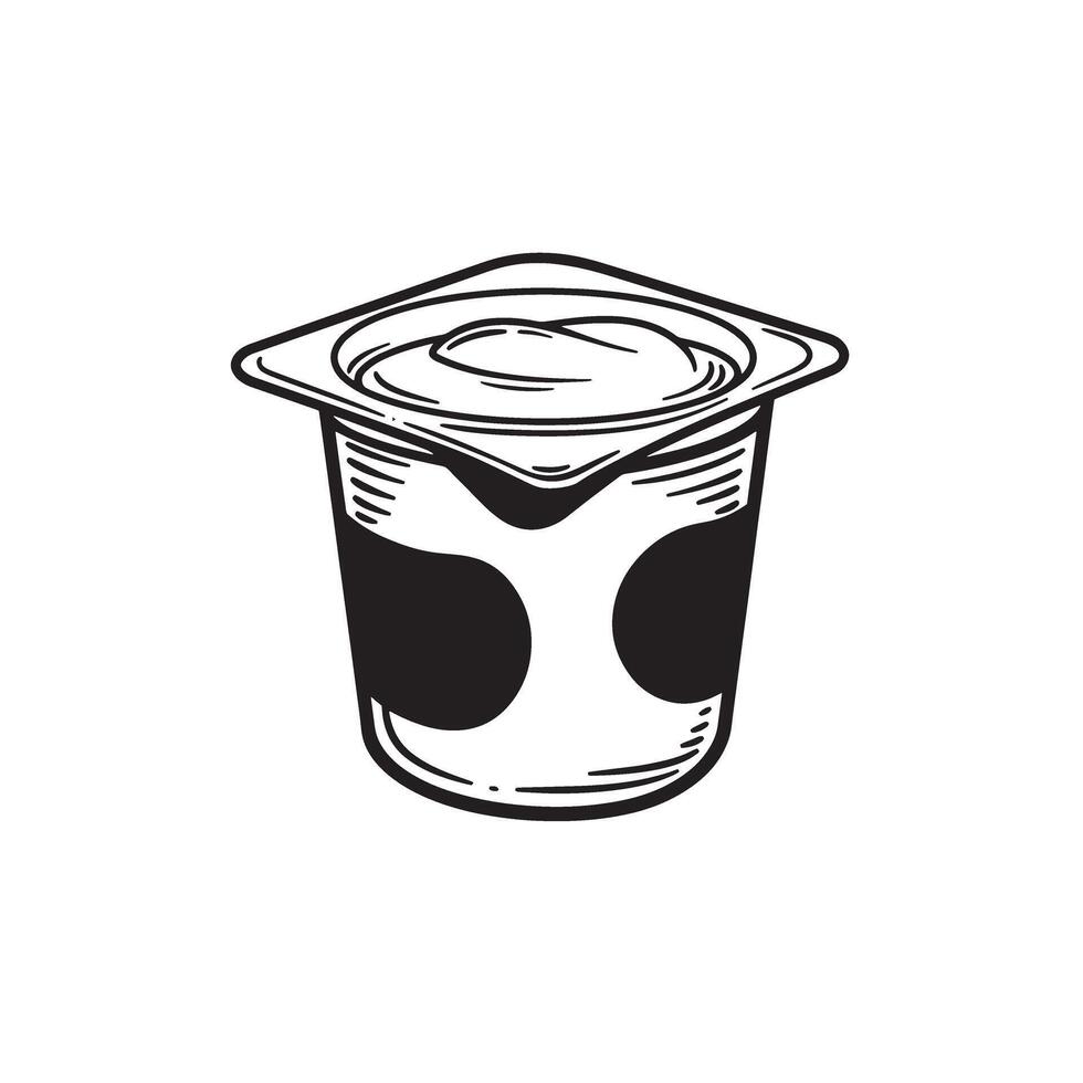 A vintage art silhouette of a yogurt cup design featuring a cow pattern creating a clean minimalist graphic illustration. vector