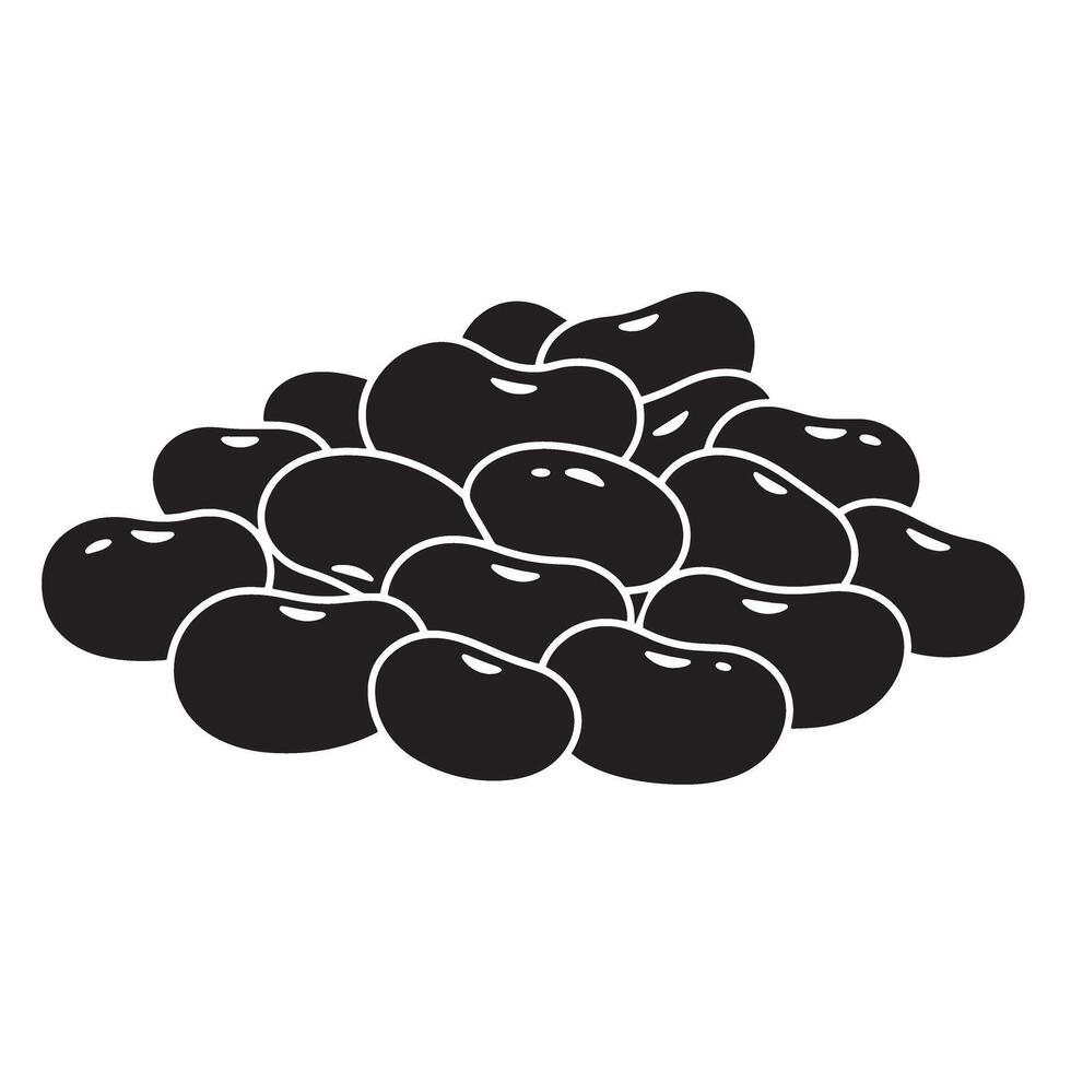 A monochromatic vintage art silhouette illustration of a pile of black beans commonly used in culinary preparations vector