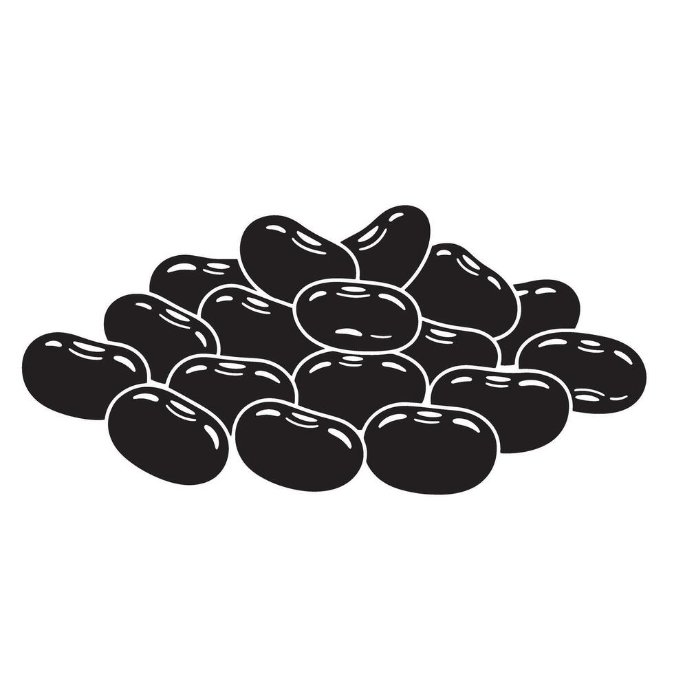 Monochrome illustration of a pile of black beans depicting classic simple food ingredients with a smooth vintage art silhouette. vector