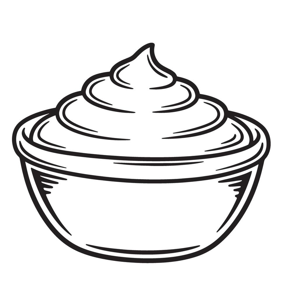 A vintage art silhouette illustrating a bowl of creamy whipped cream perfect for baking cooking dessert recipes food graphics vector