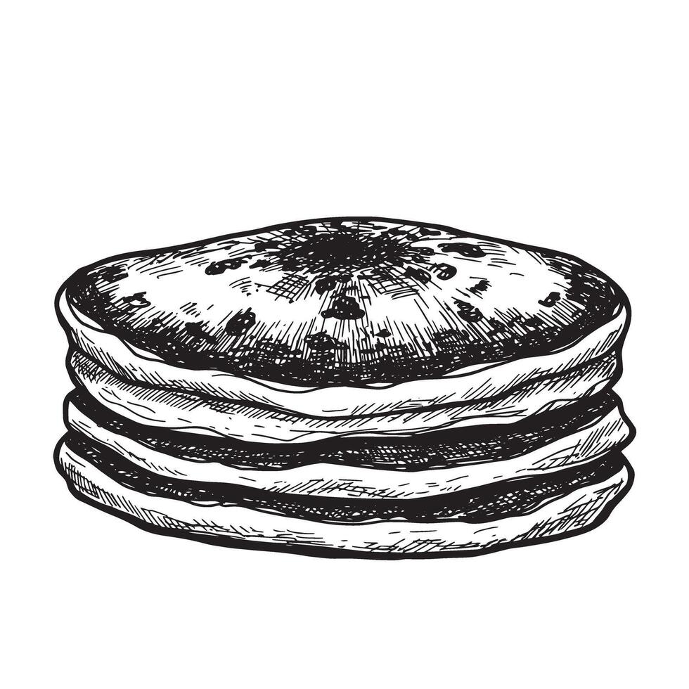 A stack of delicious homemade pancakes illustrated in a classic vintage art silhouette perfect for breakfast vector